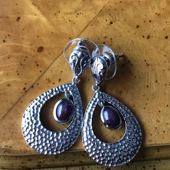 Natural Star Ruby Sterling Silver Earrings Discounted - Picture 2 of 6